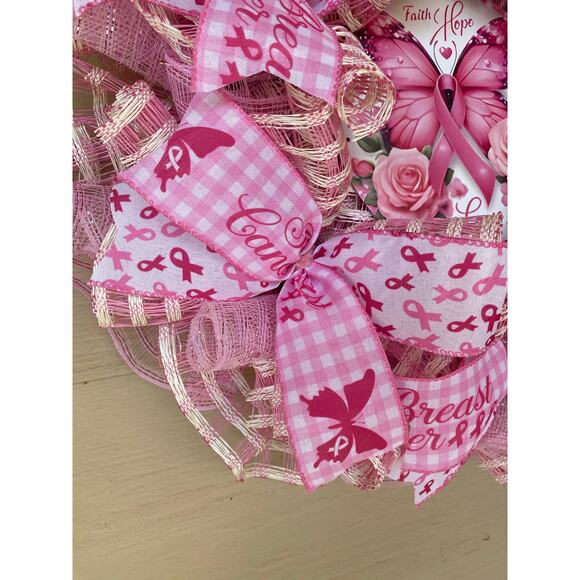 Pink Butterfly Breast Cancer Awareness Wreath Faith Hope Love Pink Ribbon Wreath - Picture 8 of 10